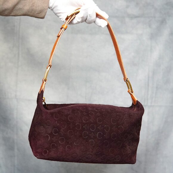 Celine Macadam Bordeaux Suede Handbag – Brown Leather Handle - Picture 1 of 15